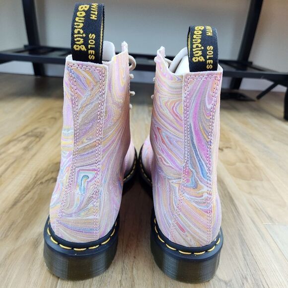 🩵NIB Dr. Martens Pink & Orange Pascal Marbled Suede Boots Size 8 - Picture 8 of 15